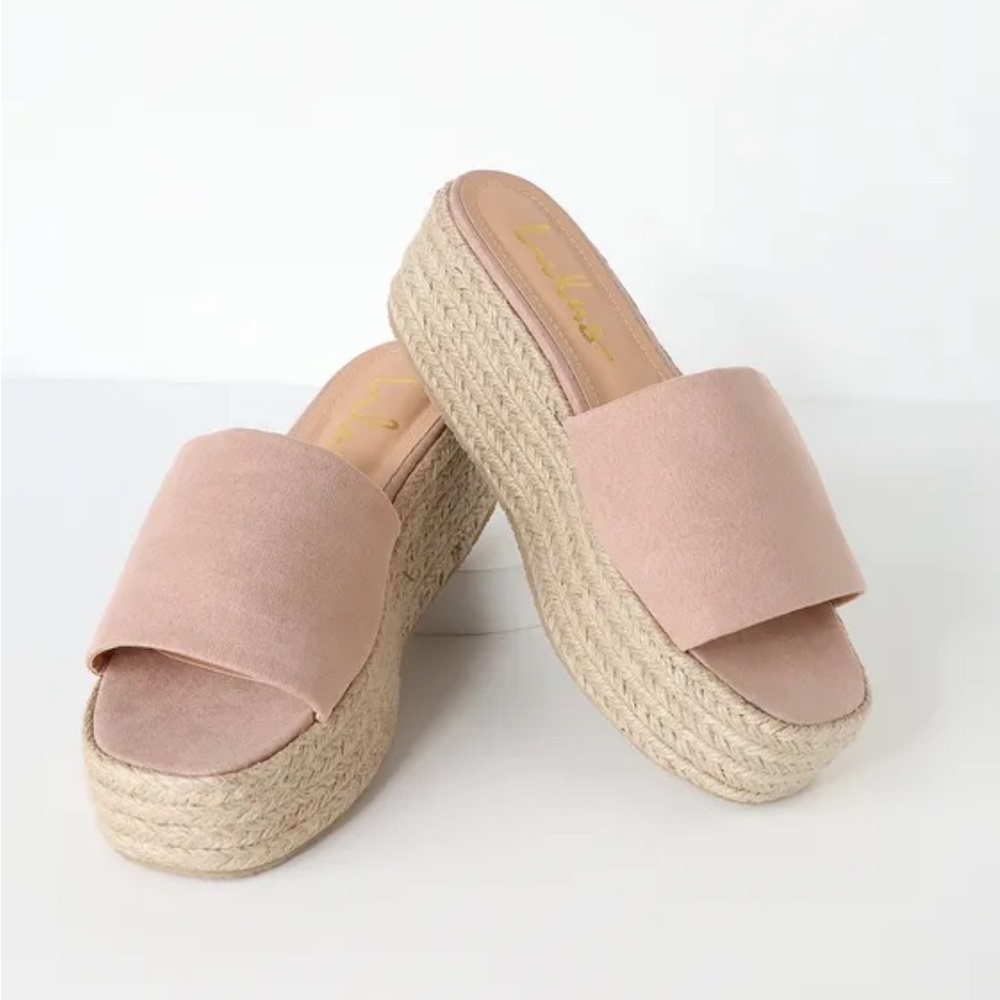 Womens Like New Lulus O'Ahu 2 Mauve Suede Espadrille Platforms